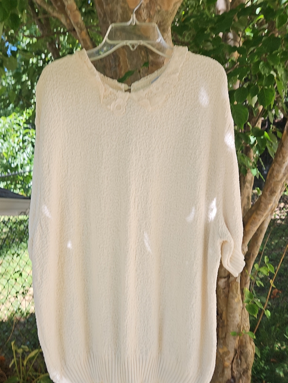 Cream Textured Short Sleeve Pullover Top